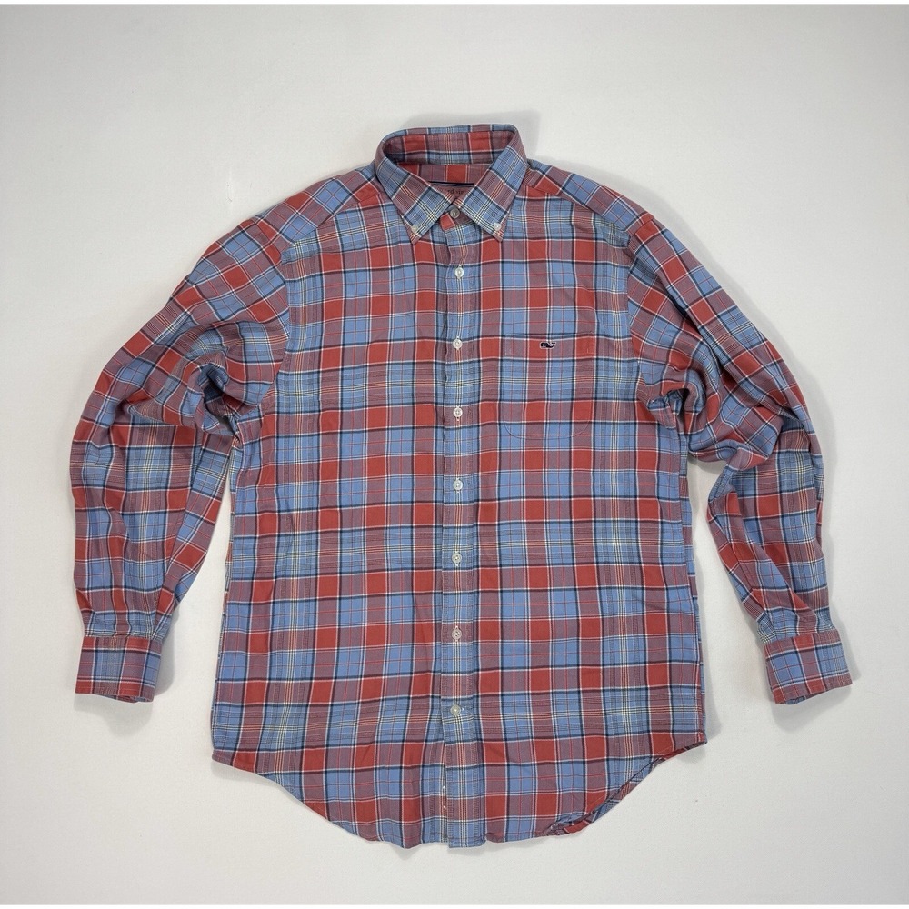 Vineyard Vines Tucker Flannel Shirt Mens Medium Red Blue Plaid Button Down Shirt